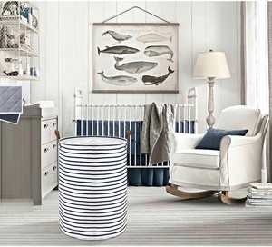 Cesto de Ropa Plegable de Lona de Algodón con Estampado de Rayas de Moda, con Forro, para Almacenamiento - Product Image 5