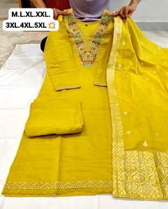 Nouvel ensemble de costume de fête jaune droit avec broderie traditionnelle Jari faite à la main sur le col, qualité boutique de créateurs, prix de gros - Product Image 2