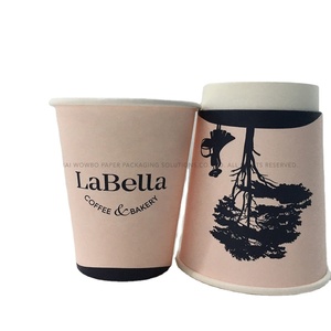 Gobelets à café jetables en papier à double paroi écologiques imprimés avec une silhouette d'arbre <span class=keywords><strong>LaBella</strong></span> Coffee & Bakery, couleur rose clair, vente en gros - Product Image 1