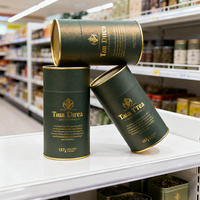 Emballage personnalisé en tube de papier kraft de qualité alimentaire pour thé, boîte cylindrique doublée de feuille d'aluminium avec dorure à chaud pour thé en vrac et poudre de matcha