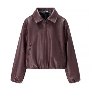 Giacca Bomber da <span class=keywords><strong>Donna</strong></span> in Pelle PU <span class=keywords><strong>Oversize</strong></span> con Spalle Cadenti, Lunghezza Corta, Zip Frontale e Colletto a Risvolto, per l'Autunno e lo Stile Street - Product Image 2