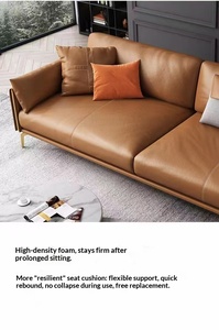 Moderno Juego de Sofá de Cuero Marrón de <span class=keywords><strong>3</strong></span> <span class=keywords><strong>Plazas</strong></span>, Sillón Otomano, Muebles de Sala de Estar de Lujo, Asientos Espaciosos - Product Image 3