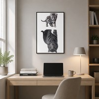 Tableau mural encadré « Réflexion du chaton tigre » – Peinture animale créative sur toile – Décoration moderne pour salon – Cadeau unique