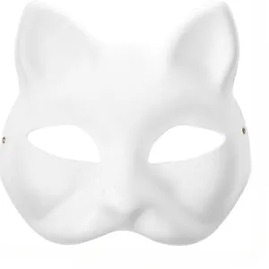 2024 New DIY Mèo Nửa Động Vật Đồng Bằng Masquerade Mặt Nạ Không Sơn Craft Cosplay Đảng Mặt Nạ Trắng