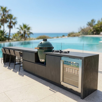 Meuble de cuisine extérieur moderne en acier inoxydable avec barbecue Kamado et tiroir coulissant pour piscine, patio, jardin et villa - Vente en gros