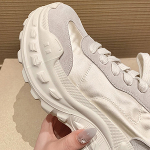 2026 Spring New Arrival Genuine Leather 8cm Chunky Soled Height Boosting Casual Dad Shoes for Women - Product Image 4