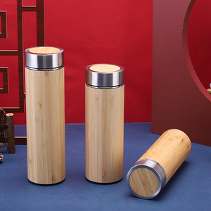 Termo de Acero Inoxidable con Exterior de Bambú, Taza Recta Aislada y Portátil, Ideal para Regalos Empresariales y Uso en el Automóvil - Product Image 2