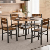 Ensemble de table à manger ronde pour 4 personnes, table de cuisine circulaire et 4 chaises, ensemble de table à manger 5 pièces avec plateau et sièges