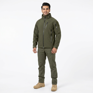Men's Soft Shell <b>Jacket</b>-Windproof Waterproof Canvas 100% Cotton Stand Collar Front Logo Outdoor Stylish - Product Image 1