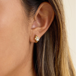 Cat Paw Huggie Earrings Gold Tone Zircon <b>Crystal</b> <b>Animal</b> Shape Everyday Wear Stainless Steel Jewelry - Product Image 2