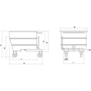 Contenedor basculante Fervi para chips con ruedas, 200 mm de ancho, contenedor logístico industrial - Product Image 1