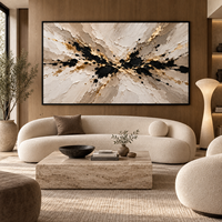 Peinture sur toile abstraite texturée 3D Or Noir Ivoire, Art mural de luxe pour la décoration de hall d'hôtel, villa, salon