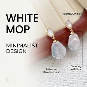 Boucles d'oreilles minimalistes en perles baroques carrées naturelles d'eau douce de 11-12 mm, aiguille en argent 925, <span class=keywords><strong>nacre</strong></span> blanche MOP - Product Image 6