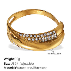 Anillo apilable de varias capas chapado en oro de 18k con diamantes de imitación, no se decolora, joyería para dedo de mujer - Product Image 5