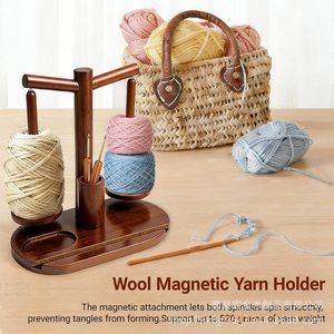 Wooden Yarn Rack Double Axis With Phone <b>Stand</b> And Hook Storage Craft Tools - Product Image 4