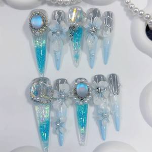 <span class=keywords><strong>Uñas</strong></span> Postizas Aurora Blue <span class=keywords><strong>con</strong></span> Pedrería Romántica de Lujo para Bodas, <span class=keywords><strong>Uñas</strong></span> Artificiales <span class=keywords><strong>con</strong></span> Brillantes en Forma de Rosa, Proveedor de <span class=keywords><strong>Uñas</strong></span> Postizas - Product Image 1