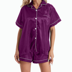 Set Pigiama Donna a Maniche Corte a Righe in Raso di Poliestere Morbido e Confortevole, 2 Pezzi, Personalizzabile, Popolare, per <span class=keywords><strong>Mamma</strong></span> e Ragazza - Product Image 3