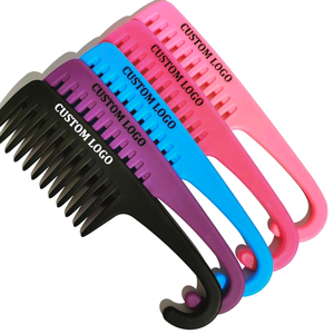 buy wholesale private label black custom plastic hook pink wide tooth detangling shower curly hair comb set with logo