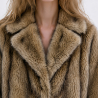 Manteau long en fausse fourrure personnalisé pour femme, marron multicolore, col à revers, chaud et duveteux, pour l'hiver, vente en gros OEM ODM