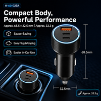 H60-029A pengisi daya mobil alumunium 45W 3 Port, adaptor pengisian daya Cepat PD/PPS & USB-A USB-C 2x dengan LED biru, 12-24v