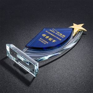 WZ-GT001 <b>Wholesale</b> Blank <b>Glass</b> Trophy <b>Award</b> Custom Crystal <b>Glass</b> Trophies With Metal Star for Souvenir Gift - Product Image 2