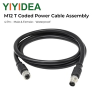 Câble d'alimentation blindé surmoulé M12 à code T 4 broches, connecteur mâle-femelle IP67 IP68 - Température de fonctionnement -25 +85