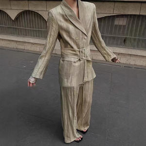 2025 primavera nuova arrivata giacca con collo <span class=keywords><strong>in</strong></span> cotone e <span class=keywords><strong>lino</strong></span> pantaloni larghi a vita alta - Product Image 1