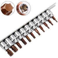 Juego de 11 Puntas de Atornillar Torx Hexagonales en Estrella T10-T60 de 3/8\" y 1/4\", de Acero al Cromo Vanadio, Llaves Hexagonales, Destornillador de Tuercas, Broca