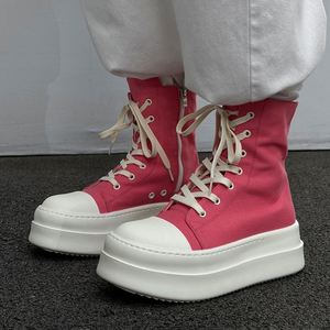 Bottes à enfiler de style formel rouges pour femmes et hommes à semelle épaisse et montantes - Nouvelle tendance toutes saisons - Product Image 4