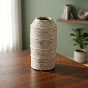Vase en céramique crème minimaliste Japandi avec design segmenté Wabi-Sabi, décoration d'intérieur écologique, hauteur 8-16 pouces - Product Image 3