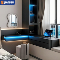 Ensemble de coiffeuse minimaliste avec miroir LED à commande tactile, grands tiroirs de rangement, tabouret de coiffeuse pour petite chambre