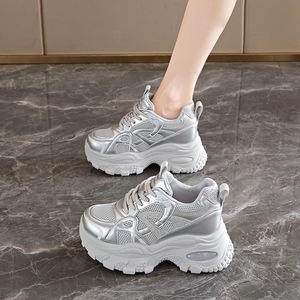 Trendy Y2K <strong>Glitter</strong> Chunky Platform Sneakers <strong>Women</strong> Breathable Mesh Silver Tech Dad Shoes <strong>Trainers</strong> MOQ 1 - Product Image 2