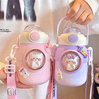 Botol Minum Anak Stainless Steel Big Belly, Cangkir Air Portabel untuk Sekolah, Termos Isolasi Termal 700ml, Botol Sedotan Lucu Bergambar Kartun