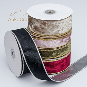 Pita Beludru Berpinggir Emas Satu Sisi 2.5cm&4cm  Dekorasi Latar Belakang Pohon Natal Buatan Tangan DIY  10 Yard/Roll Ramah Lingkungan - Product Image 4