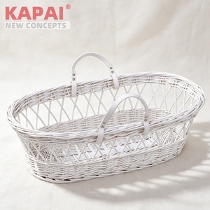 2026 KAPAI <strong>Grey</strong> Painted Wicker Baby <strong>Moses</strong> <strong>Basket</strong> With PU Handle Lightweight Travel Newborn Baby Carry Cot Cradle - Product Image 4