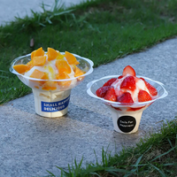 Gobelets transparents en forme de fleur de 320 ml pour glace pilée, coupes à neige, avec plateau anti-goutte, gobelets jetables en PET