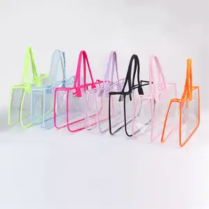 Candy Colors Clear Transparent Tote U-shaped Beach Tote Shopping Women Pvc Shoulder Handbag Large Transparent Clear Tote Bags