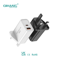 Adaptateur de chargeur rapide GaN 25W, prise UK, USB C et USB-A, PPS PD3.0, chargeur mural compact à double port haute vitesse pour téléphone, écouteurs intelligents