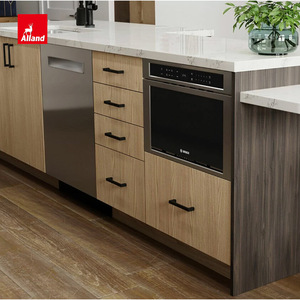 Gabinetes de Cocina Modernos Minimalistas Personalizados Alland, en Dos Tonos, con Chapa de <span class=keywords><strong>Nogal</strong></span>, sin Tiradores, con <span class=keywords><strong>Encimera</strong></span> de Cuarzo - Product Image 3