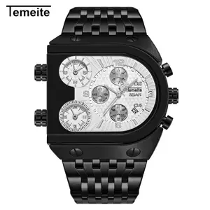 2024 New Casual Waterproof Watch Fashion Three-time Zone Multi-function Calendar Steel Strip Quartz Watch