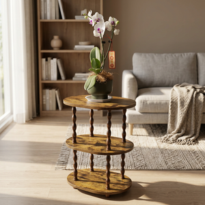 Étagère de rangement ovale en bois à 3 niveaux, table d'appoint de style rustique pour salon, support pour pot de fleurs - Product Image 1