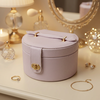 Boîte à bijoux cylindrique portable en cuir PU moderne faite à la main LG7324 avec miroir et intérieur en velours pour bagues, colliers et boucles d'oreilles