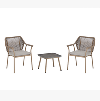 Ensemble bistrot moderne en corde tressée pour extérieur, chaise de salle à manger avec structure en acier et table d'appoint à plateau en marbre pour balcon, café, jardin