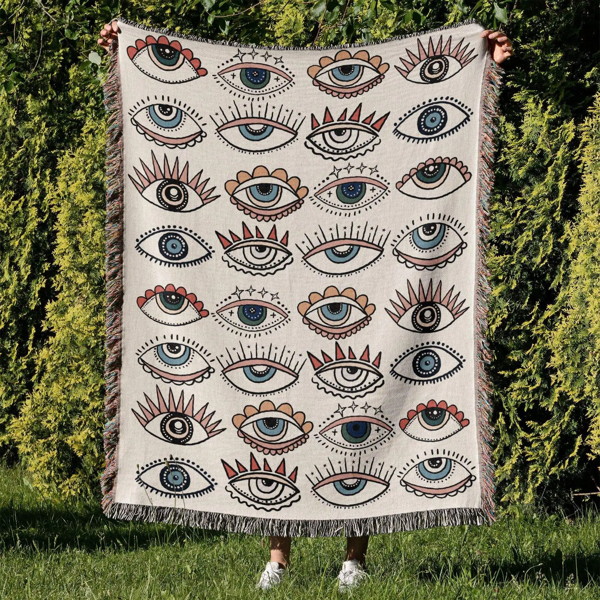 Bohemia şık nazar battaniye özel desen dokuma kabartmalı halılar battaniye kanepe ev dekor için örme