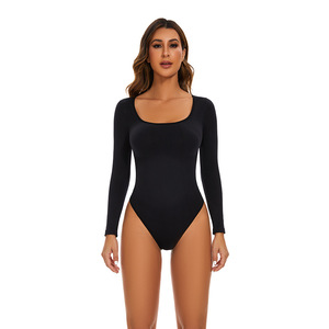 Plus Size Long Sleeve <b>Bodysuits</b> Fitness Jumpsuit <b>Thong</b> <b>Shapewear</b> for Women - Product Image 3