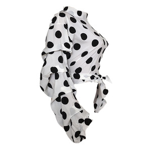 Abbigliamento Donna Primavera Autunno, Camicia Sexy a Pois con <span class=keywords><strong>Maniche</strong></span> a Sbuffo, Bluse e Top Corti da Donna, <span class=keywords><strong>Maniche</strong></span> <span class=keywords><strong>Lunghe</strong></span> - Product Image 5