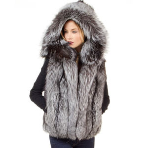 Giubbotto di pelliccia <span class=keywords><strong>senza</strong></span> maniche con cappuccio classico cappotto di pelliccia di volpe caldo invernale - Product Image 5