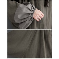 Robe longue en coton et lin patchwork, style chic français, ample et oversize, manches lanternes, élégante, grande taille, collection automne 2026, vente en gros