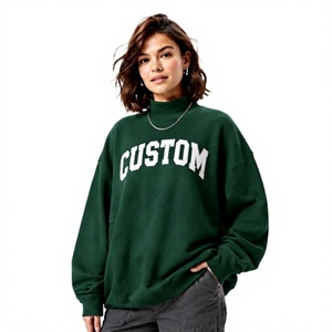 New Modern Style <b>Women's</b> <b>Green</b> Color Mockneck Knitted <b>Fleece</b> Fabric With Front Logo Print In Wholesale Rate Made In Pakistan - Product Image 1