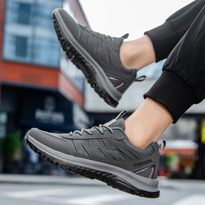 Spring Winter New Men's Unisex Sporty Casual Sports Shoes Breathable Mesh <b>Upper</b> Anti-Slip Lace-Up Outsole Black Walking Shoes - Product Image 1